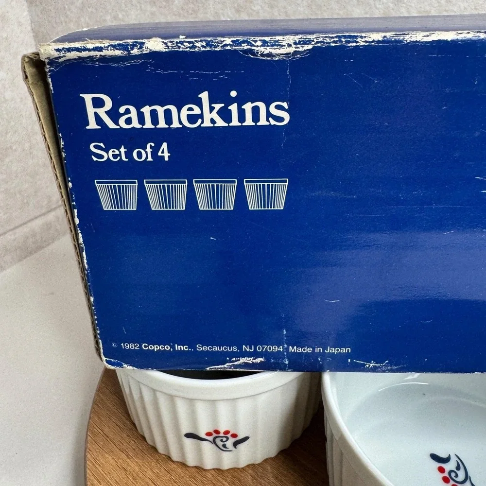 Copco Ramekins Set of 4 White Country Porcelain Vintage 1982 Cottagecore No. 951